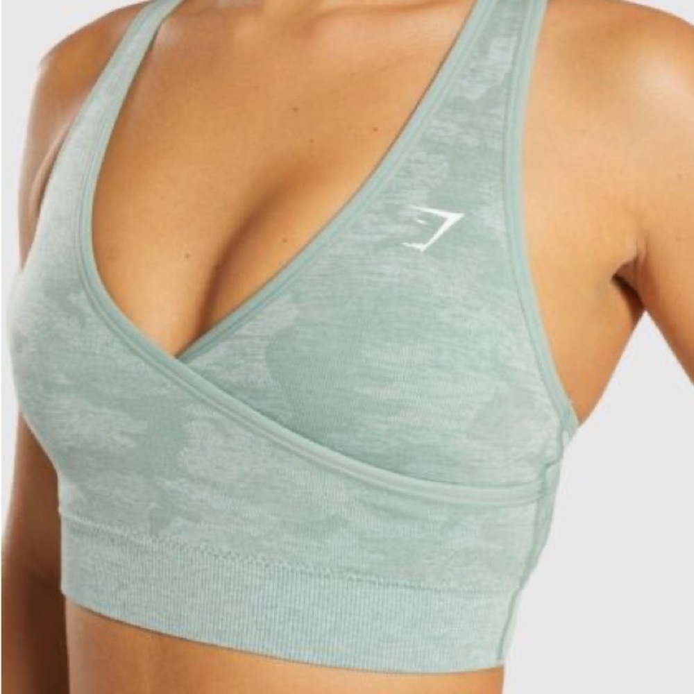 Gymshark Camo Seamless Sports Bra Sage Green Medium